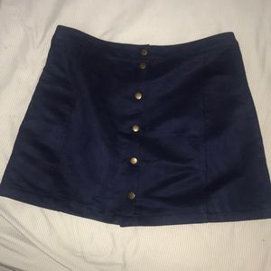 Blue Faux Suede Button-Up Skirt